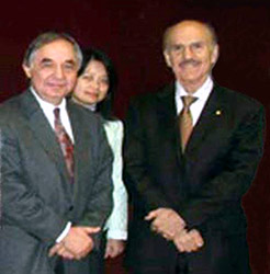 Photograph of Dr. Basil Rigas with Louis Ignarro, winner of the 1998 Nobel Prize